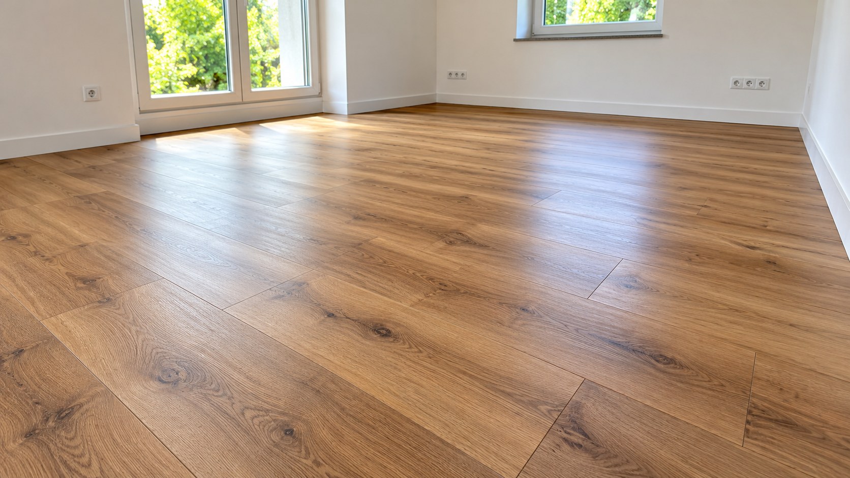 Neu verlegter Laminatboden in einem hellen Raum
